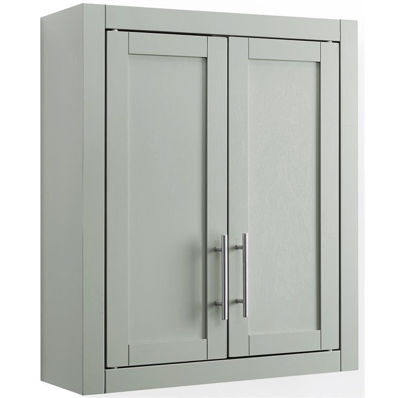 Crosley Furniture Savannah MDF Wood Wall Cabinet in Gray/Chrome