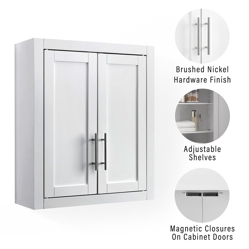 Crosley Furniture Savannah MDF Wood Wall Cabinet in White/Chrome