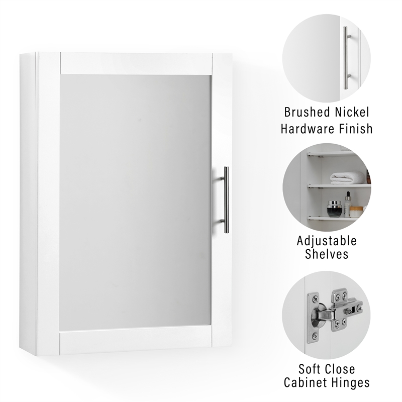 Crosley Furniture Savannah MDF Wood Mirrored Wall Cabinet in White