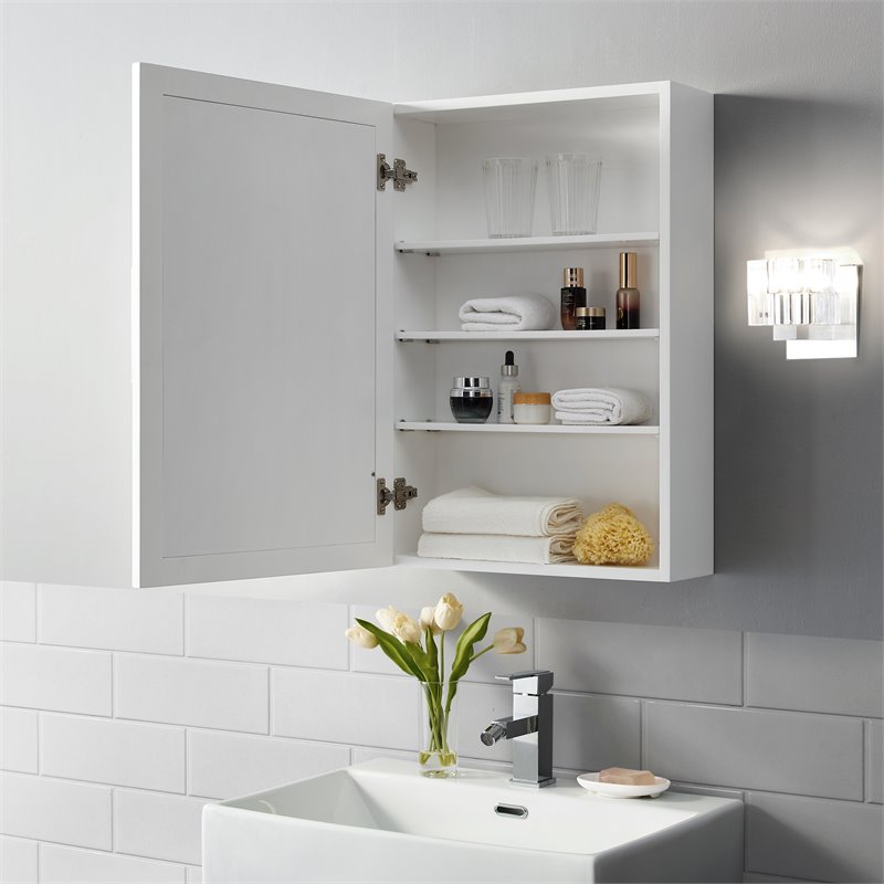 Crosley Furniture Savannah MDF Wood Mirrored Wall Cabinet in White