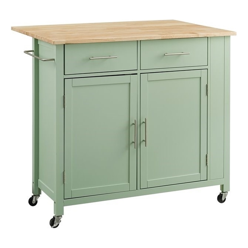 Crosley Furniture Savannah Wood Top Drop Leaf Kitchen Island/Cart in Mint  Green