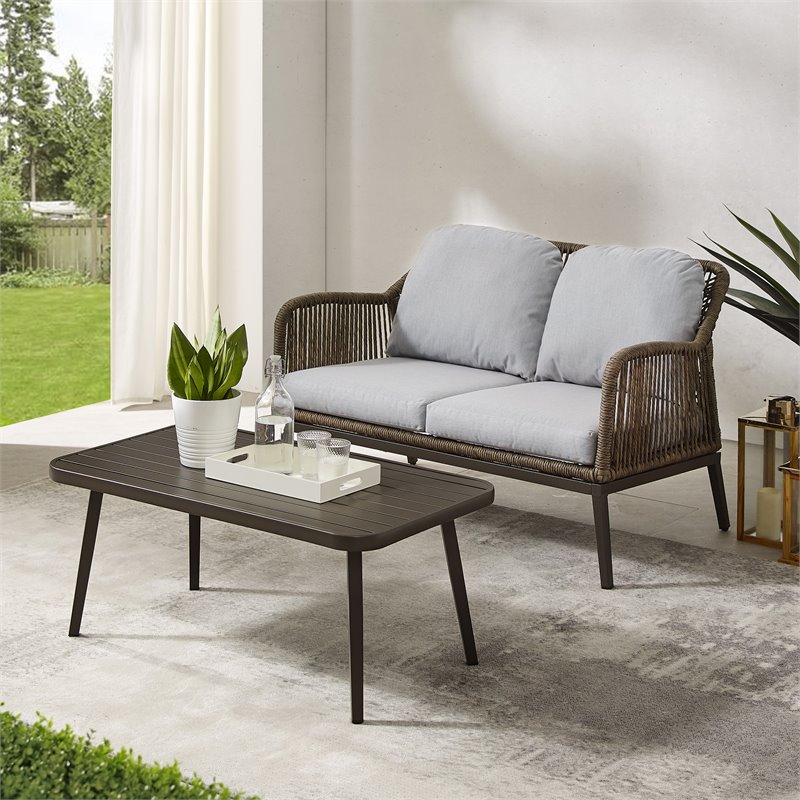 Crosley Furniture Haven 2Pc Outdoor Wicker Conversation Set in Gray & Brown