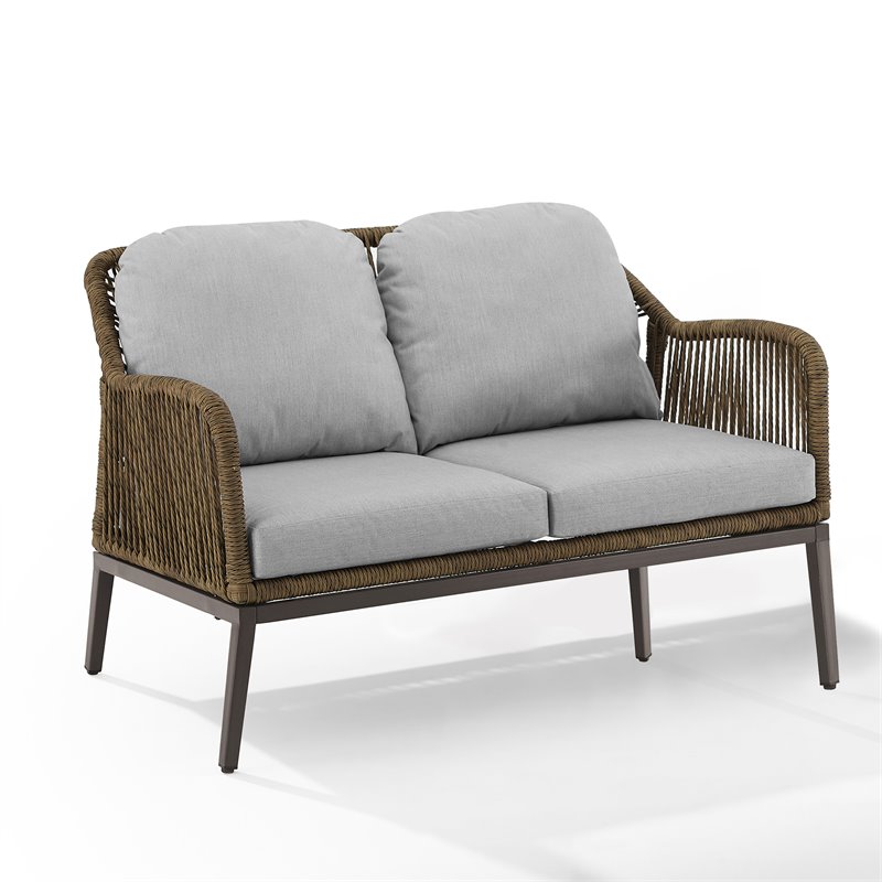 Crosley Furniture Haven 2Pc Outdoor Wicker Conversation Set in Gray & Brown