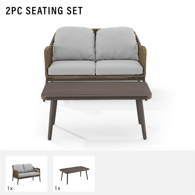 Crosley Furniture Haven 2Pc Outdoor Wicker Conversation Set in Gray & Brown