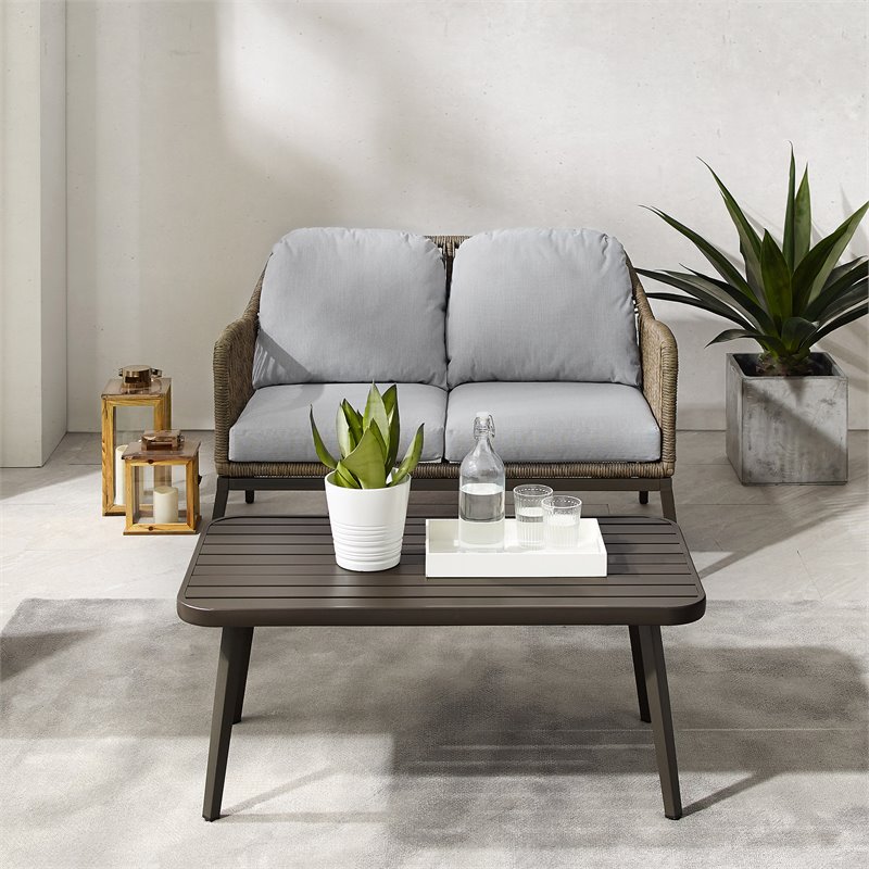 Crosley Furniture Haven 2Pc Outdoor Wicker Conversation Set in Gray & Brown