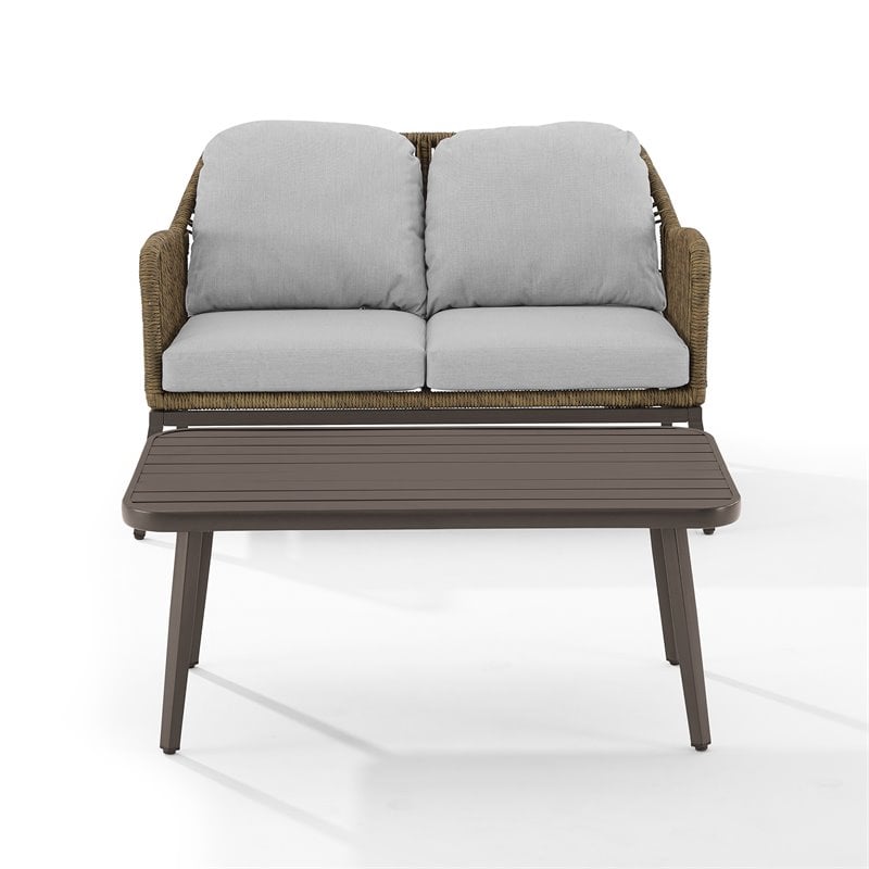 Crosley Furniture Haven 2Pc Outdoor Wicker Conversation Set in Gray & Brown