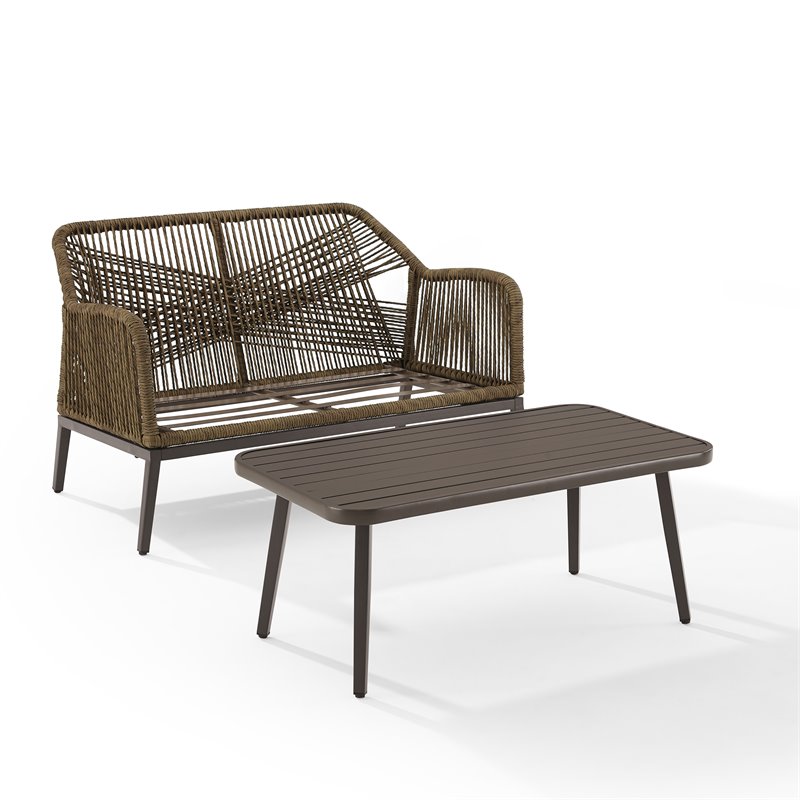 Crosley Furniture Haven 2Pc Outdoor Wicker Conversation Set in Gray & Brown