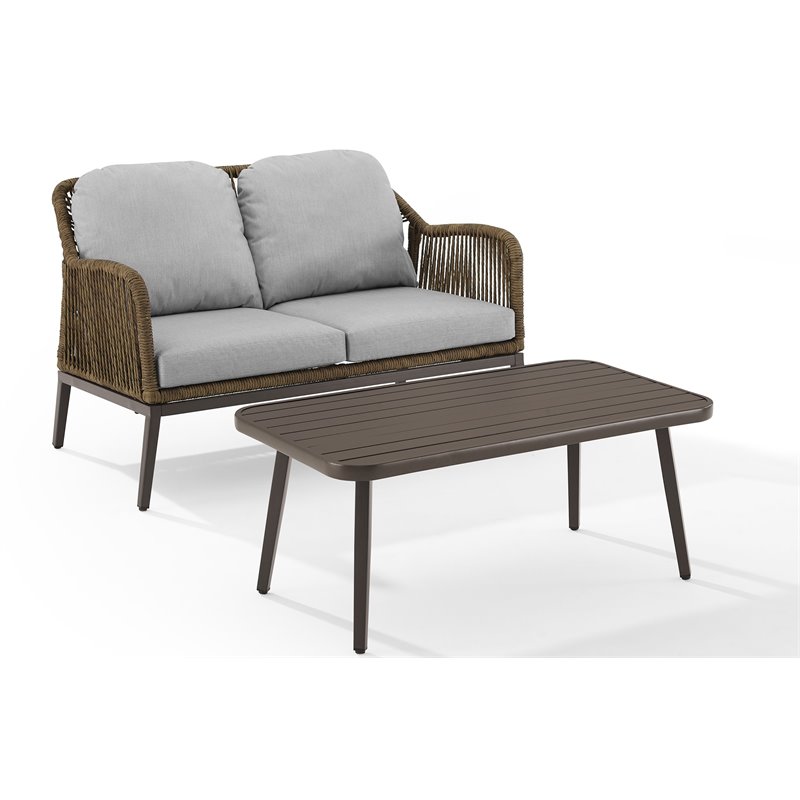 Crosley Furniture Haven 2Pc Outdoor Wicker Conversation Set in Gray & Brown