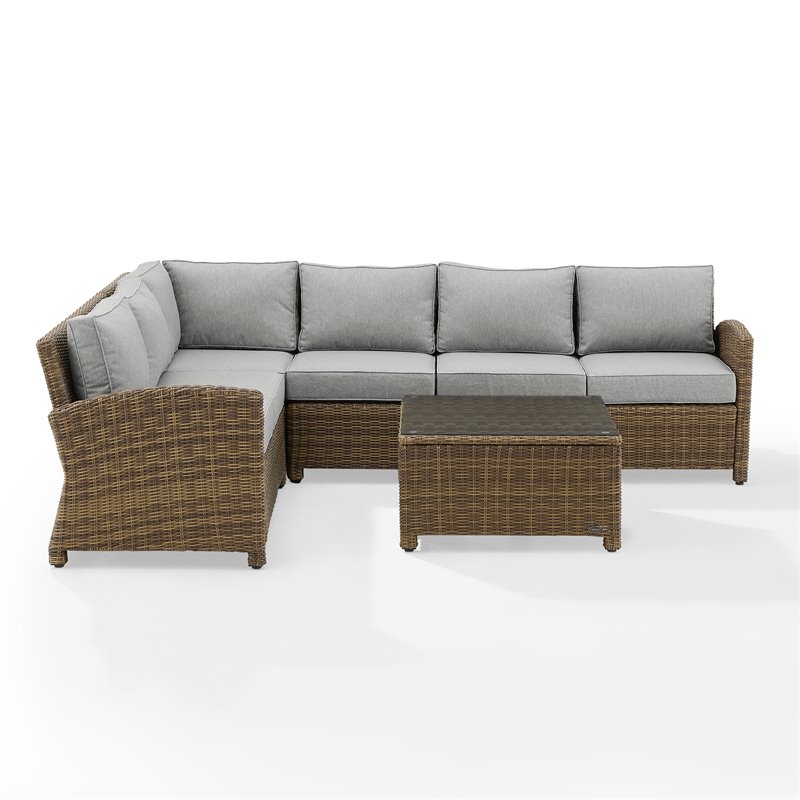 Crosley Furniture Bradenton 5Pc Outdoor Fabric Sectional Set in Gray & Brown