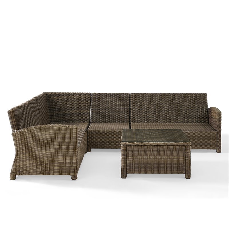 Crosley Furniture Bradenton 5Pc Outdoor Fabric Sectional Set in Gray & Brown