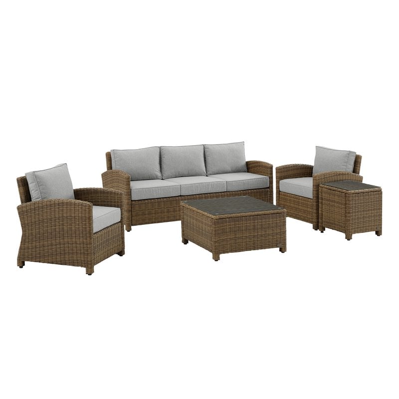 Crosley Furniture Bradenton 5Pc Outdoor Fabric Sofa Set in Gray & Brown