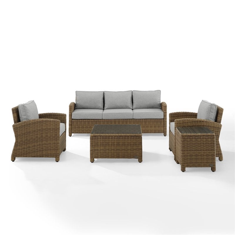 Crosley Furniture Bradenton 5Pc Outdoor Fabric Sofa Set in Gray & Brown