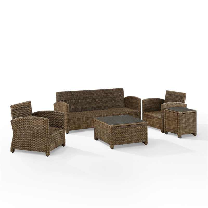 Crosley Furniture Bradenton 5Pc Outdoor Fabric Sofa Set in Gray & Brown