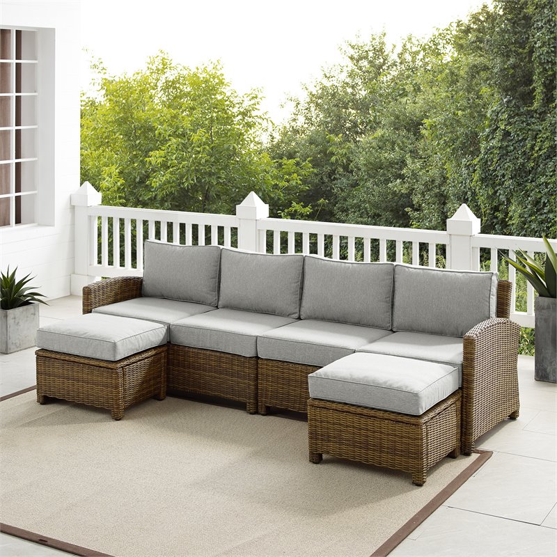Crosley Furniture Bradenton 4Pc Outdoor Fabric Sectional Set in Gray