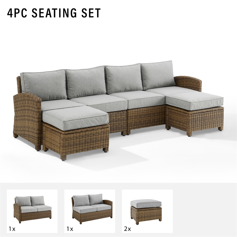 Crosley Furniture Bradenton 4Pc Outdoor Fabric Sectional Set in Gray