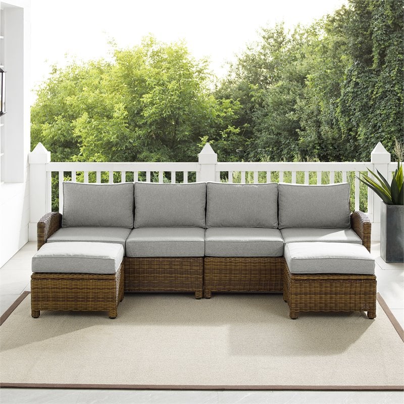 Crosley Furniture Bradenton 4Pc Outdoor Fabric Sectional Set in Gray