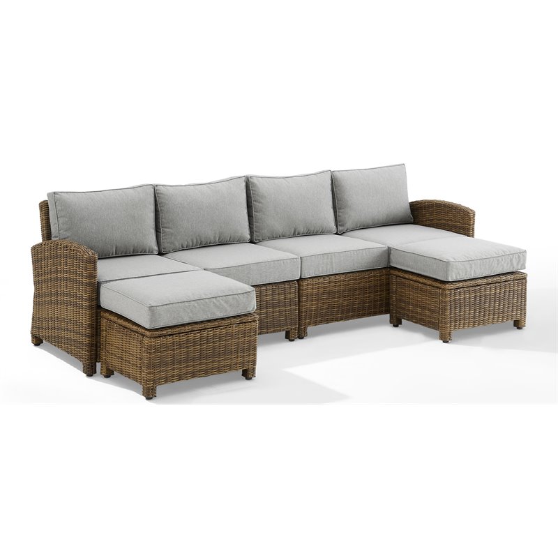 Crosley Furniture Bradenton 4Pc Outdoor Fabric Sectional Set in Gray