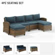 Crosley Furniture Bradenton 4Pc Outdoor Fabric Sectional Set in Navy & Brown