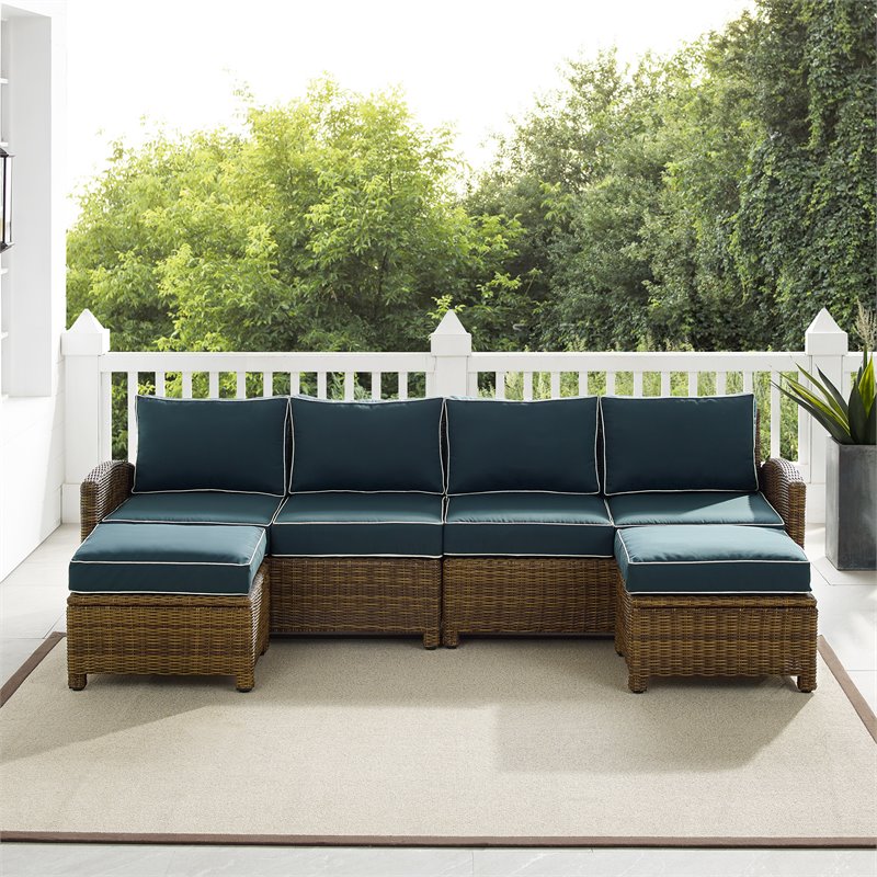 Crosley Furniture Bradenton 4Pc Outdoor Fabric Sectional Set in Navy & Brown