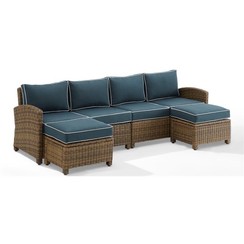 Crosley Furniture Bradenton 4Pc Outdoor Fabric Sectional Set in Navy & Brown