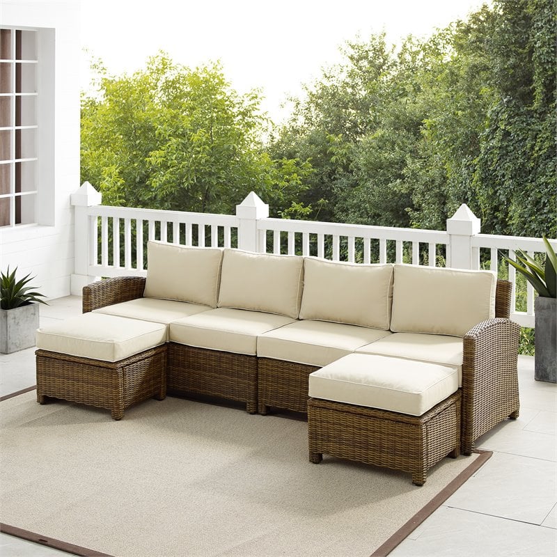 Crosley Furniture Bradenton 4Pc Outdoor Fabric Sectional Set in Sand Brown