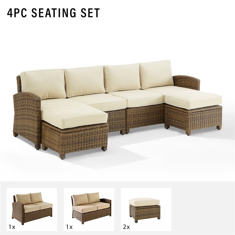 Crosley Furniture Bradenton 4Pc Outdoor Fabric Sectional Set in Sand Brown