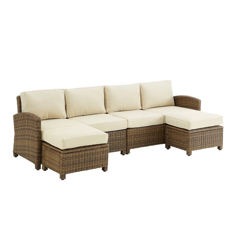 Crosley Furniture Bradenton 4Pc Outdoor Fabric Sectional Set in Sand Brown