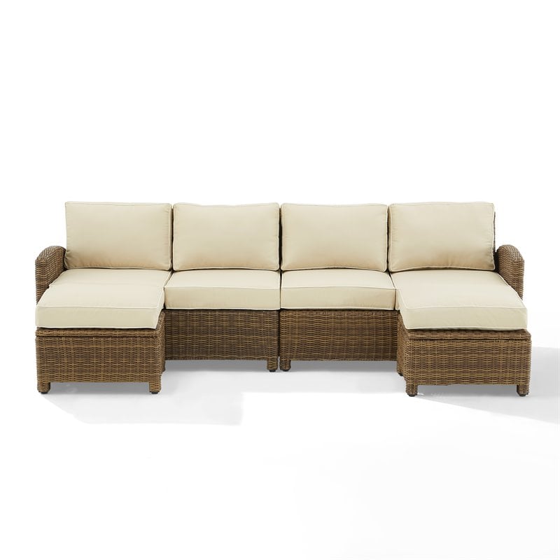 Crosley Furniture Bradenton 4Pc Outdoor Fabric Sectional Set in Sand Brown