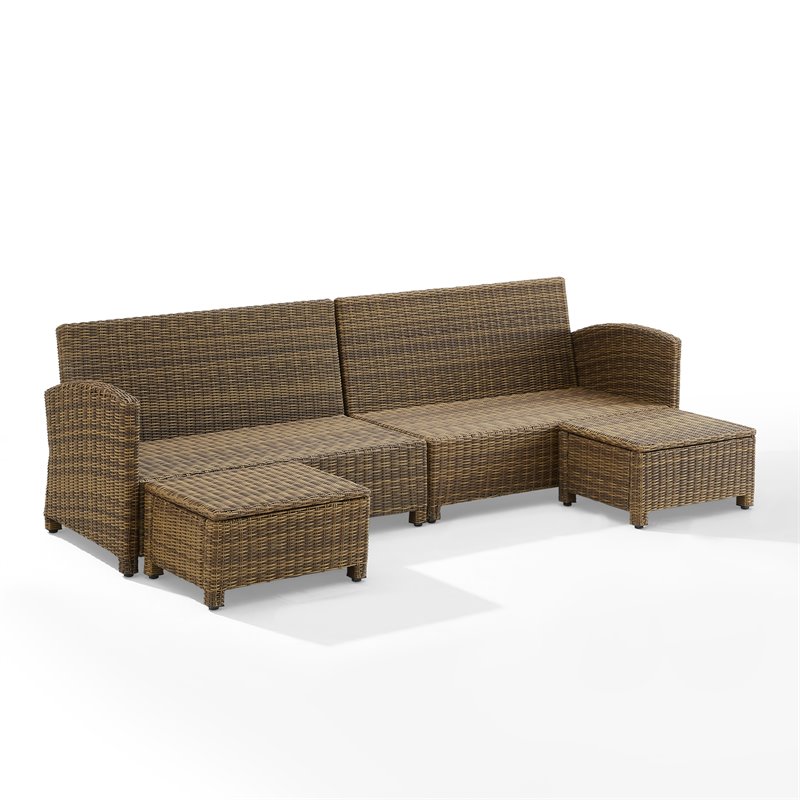 Crosley Furniture Bradenton 4Pc Outdoor Fabric Sectional Set in Sand Brown