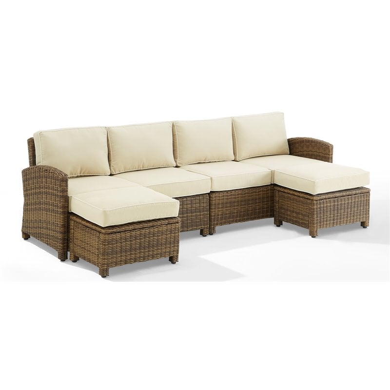 Crosley Furniture Bradenton 4Pc Outdoor Fabric Sectional Set in Sand Brown