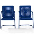 Crosley Furniture Bates Metal Patio Dining Arm Chair in Glossy Navy (Set of 2)