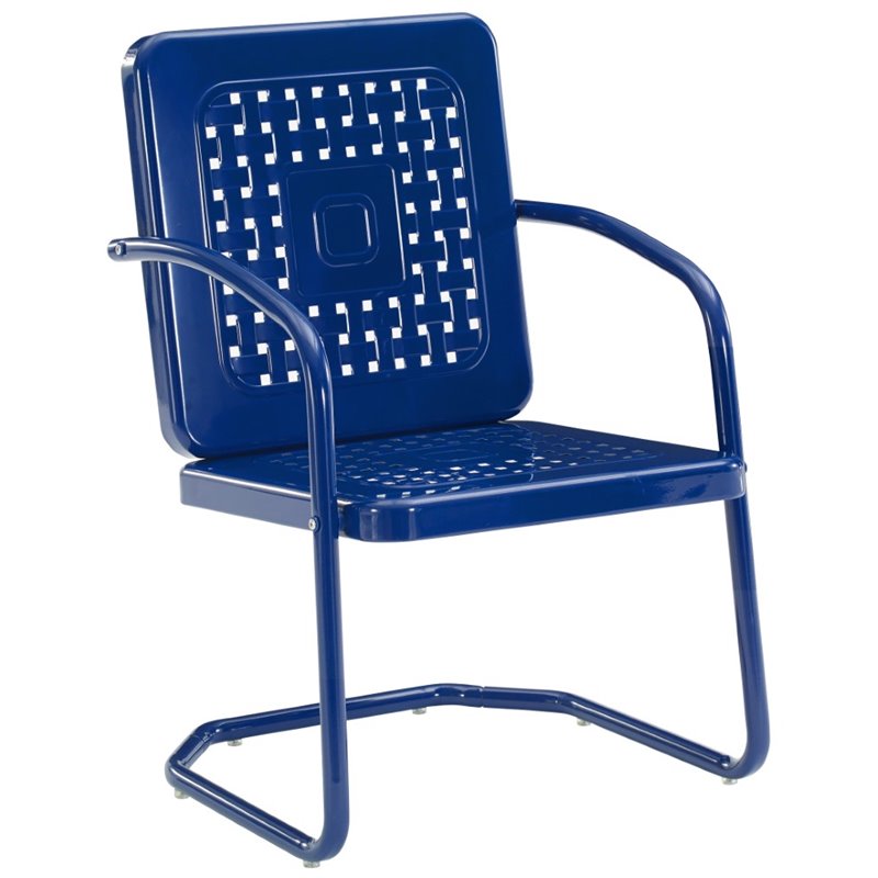 Crosley Furniture Bates Metal Patio Dining Arm Chair in Glossy Navy (Set of 2)