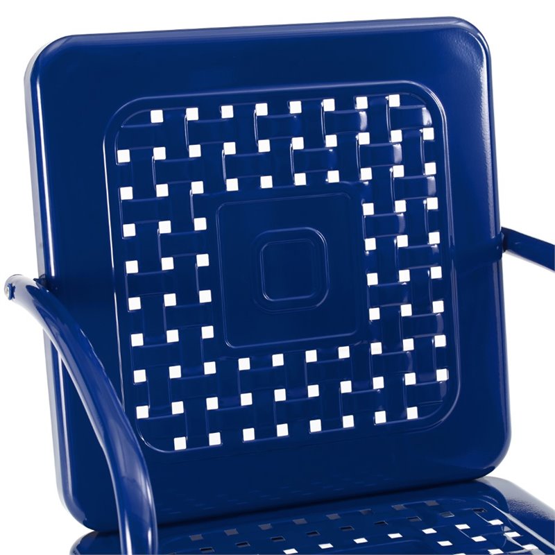 Crosley Furniture Bates Metal Patio Dining Arm Chair in Glossy Navy (Set of 2)