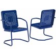Crosley Furniture Bates Metal Patio Dining Arm Chair in Glossy Navy (Set of 2)