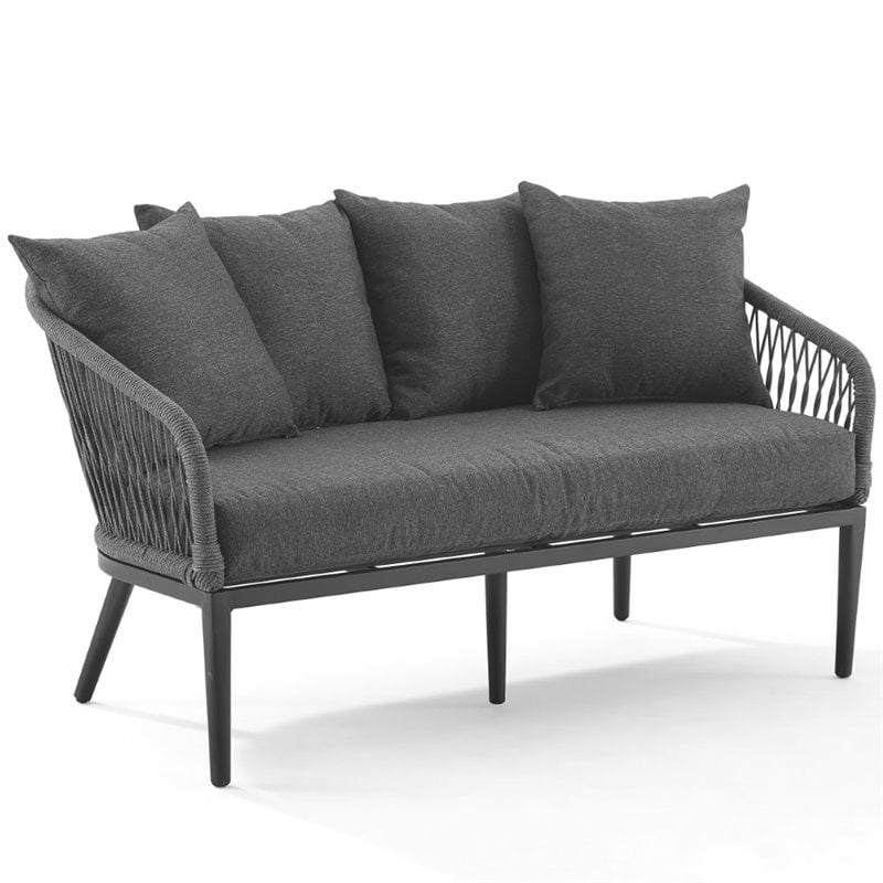 Crosley Furniture Dover 2 Piece Patio Rope Loveseat Set in Charcoal and  Black