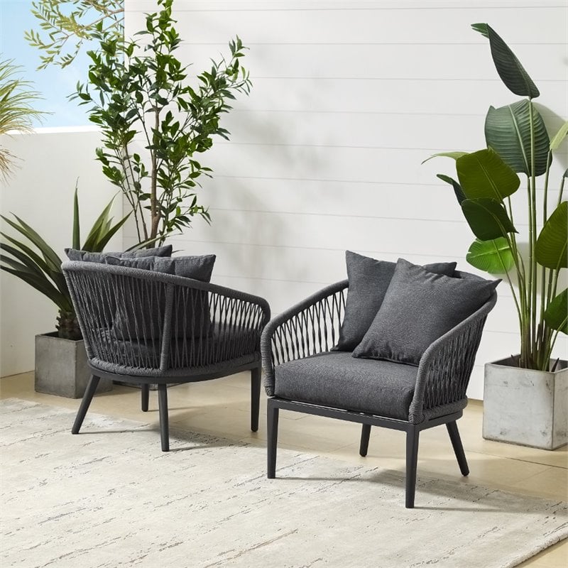 Crosley Furniture Dover Rope Armchair in Heathered Charcoal Gray (Set of 2)