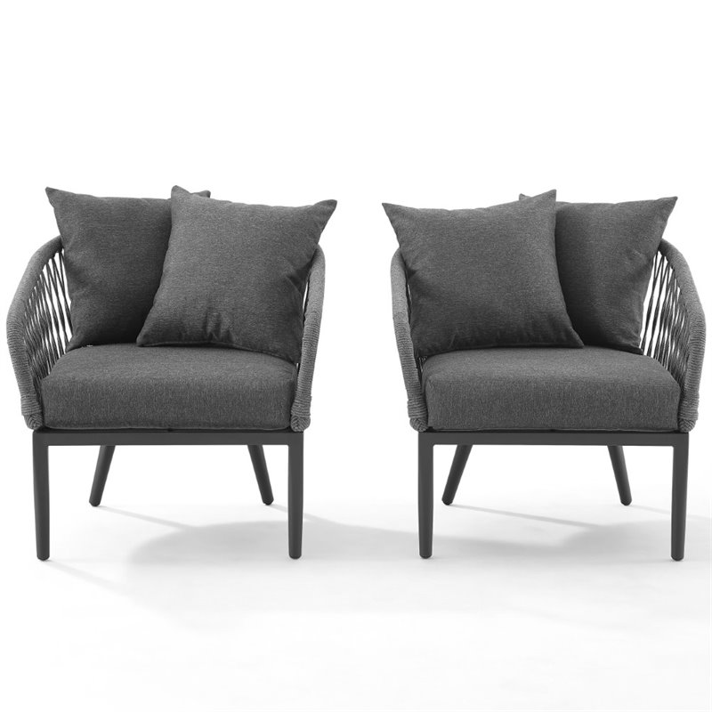 Crosley Furniture Dover Rope Armchair in Heathered Charcoal Gray (Set of 2)