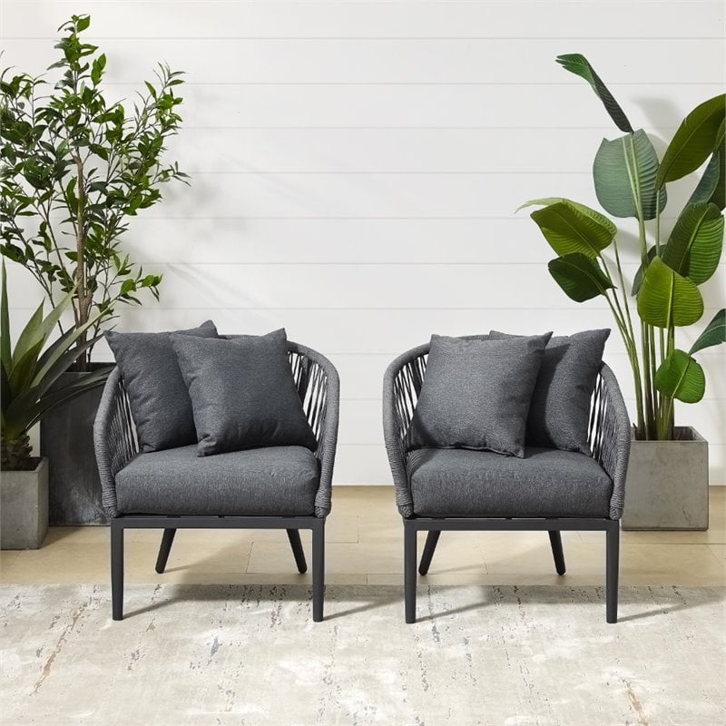 Crosley Furniture Dover Rope Armchair in Heathered Charcoal Gray (Set of 2)