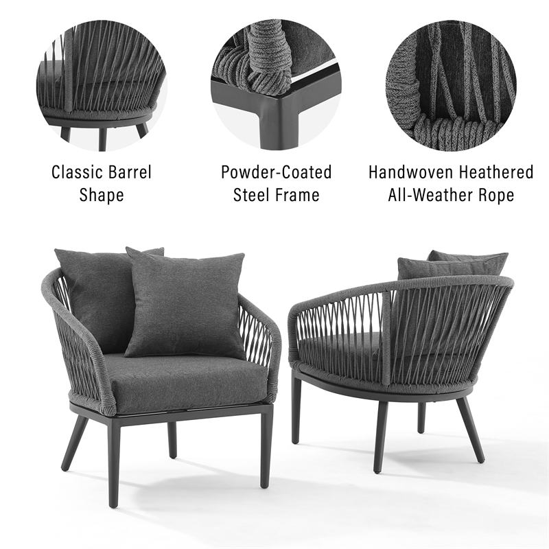 Crosley Furniture Dover Rope Armchair in Heathered Charcoal Gray (Set of 2)