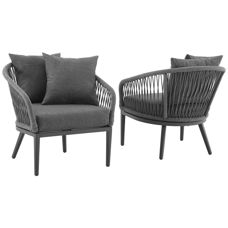 Crosley Furniture Dover Rope Armchair in Heathered Charcoal Gray (Set of 2)