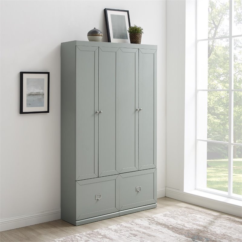 Crosley Furniture Harper Modern Wood/Metal Pantry Closet in Gray (Set of 2)