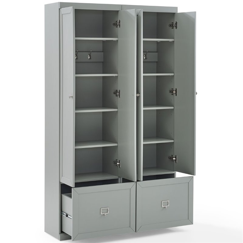 Crosley Furniture Harper Modern Wood/Metal Pantry Closet in Gray (Set of 2)