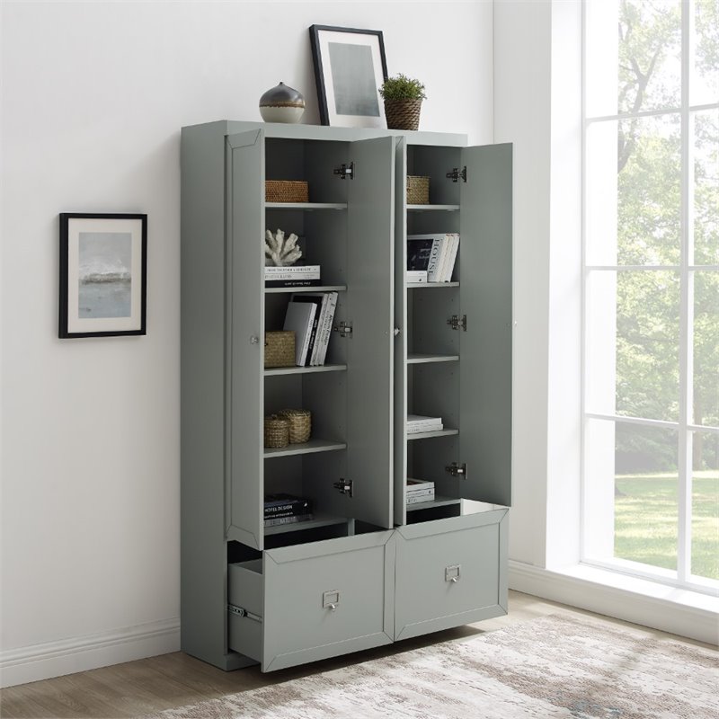 Crosley Furniture Harper Modern Wood/Metal Pantry Closet in Gray (Set of 2)