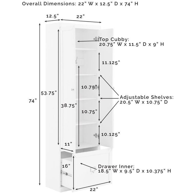 Crosley Furniture Harper Modern Wood/Metal Pantry Closet in Gray (Set of 2)