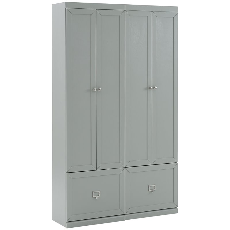 Crosley Furniture Harper Modern Wood/Metal Pantry Closet in Gray (Set of 2)