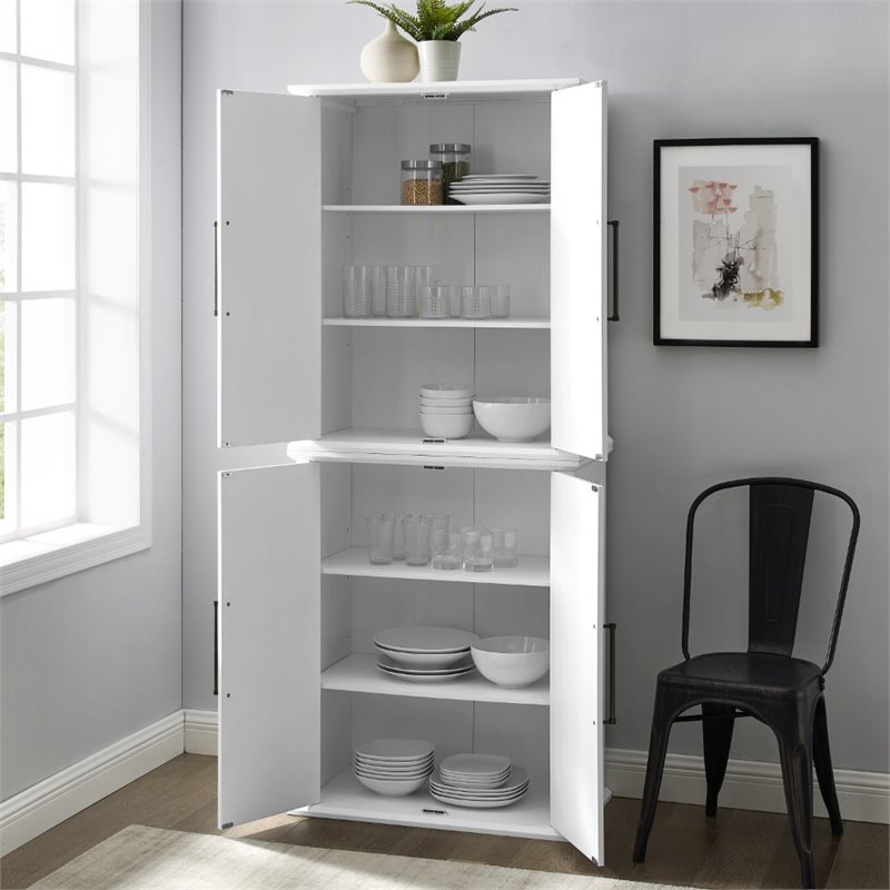 Crosley Furniture Bartlett 2 Piece Tall Wooden Stackable Storage Pantry in White