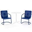 Crosley Furniture Bates 3 Piece Retro Metal Patio Bistro Set in Navy and White