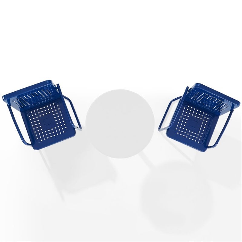 Crosley Furniture Bates 3 Piece Retro Metal Patio Bistro Set in Navy and White