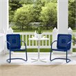 Crosley Furniture Bates 3 Piece Retro Metal Patio Bistro Set in Navy and White