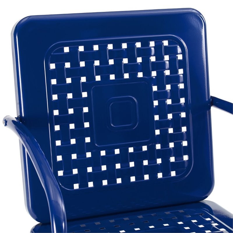 Crosley Furniture Bates 3 Piece Retro Metal Patio Bistro Set in Navy and White